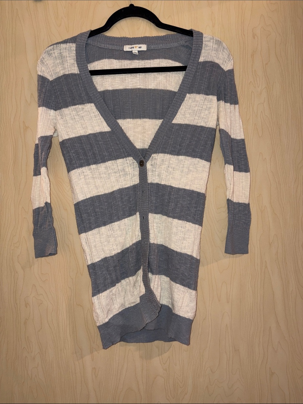 Hollister Gray and Cream Striped V-Neck Button Cardigan